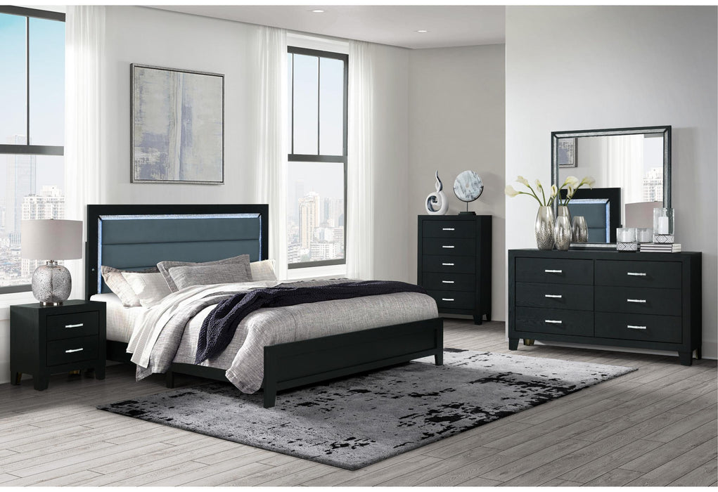 REID BLACK FULL BED, DRESSER, MIRROR AND NIGHTSTAND - De Avenue Furniture