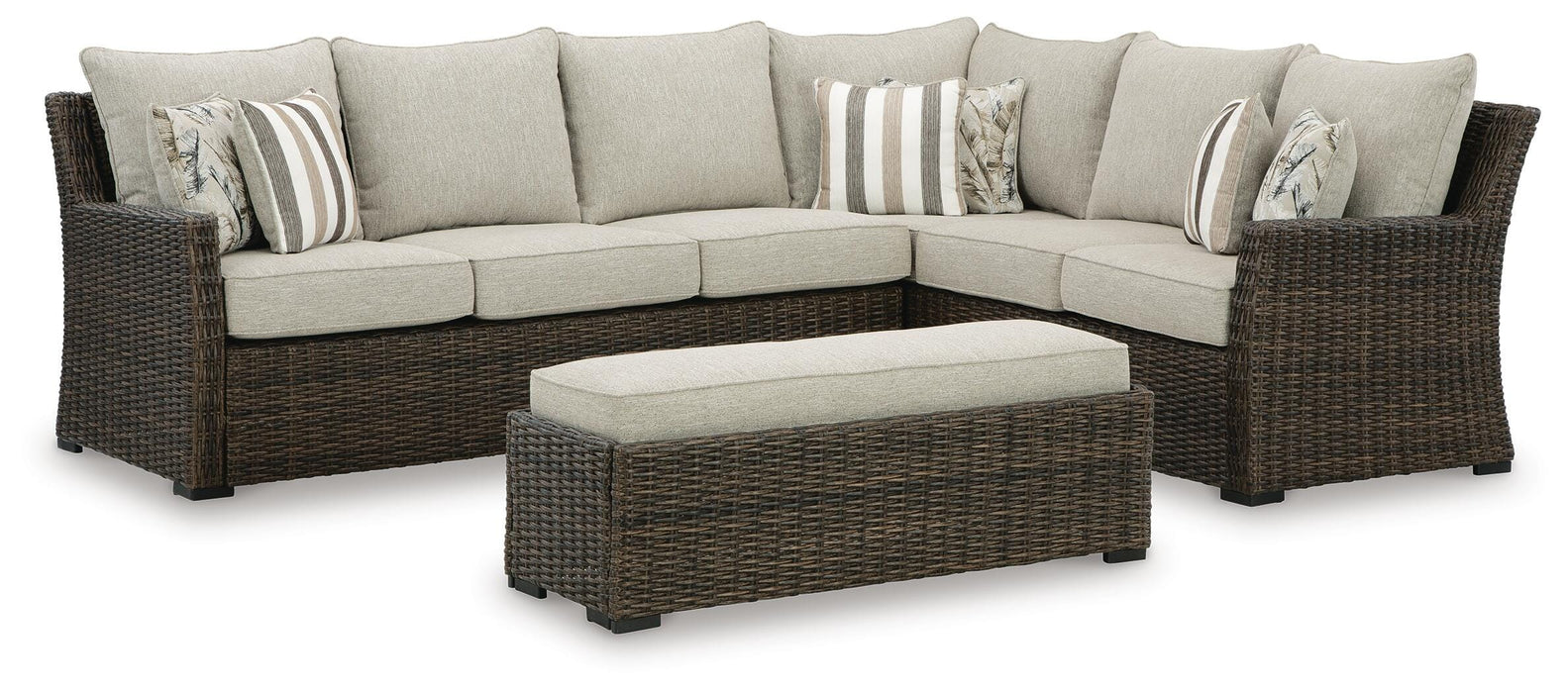 Brook Ranch Outdoor Sofa Sectional/Bench with Cushion (Set of 3) - De Avenue Furniture
