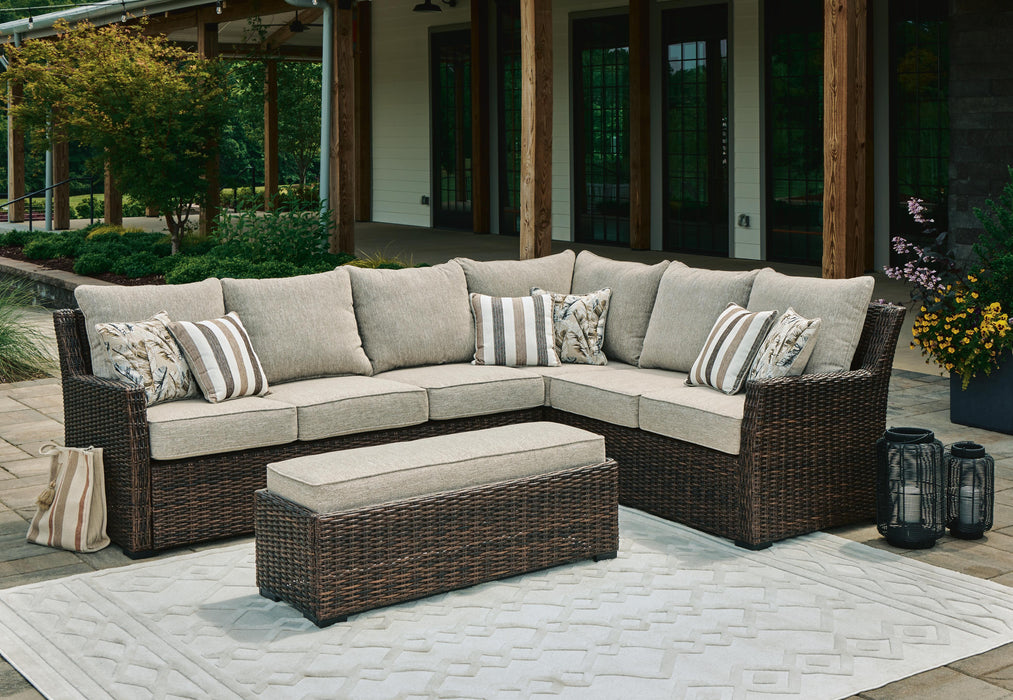 Brook Ranch Outdoor Sofa Sectional/Bench with Cushion (Set of 3) - De Avenue Furniture