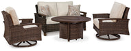 Paradise Trail Outdoor Loveseat, Lounge Chairs and Fire Pit Table - De Avenue Furniture