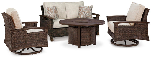Paradise Trail Outdoor Loveseat, Lounge Chairs and Fire Pit Table - De Avenue Furniture