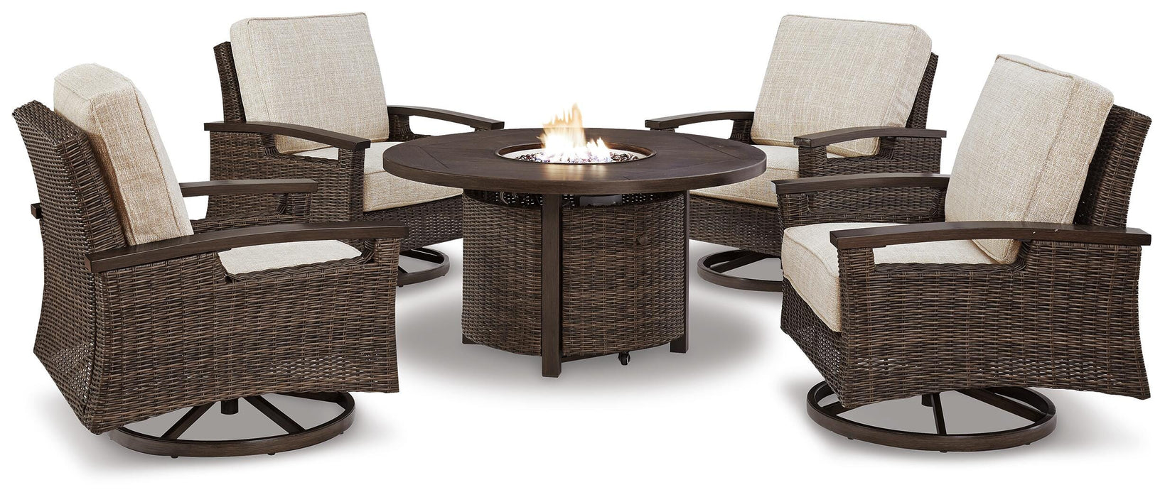 Paradise Trail Paradise Trail Fire Pit Table with 4 Nuvella Swivel Lounge Chairs - De Avenue Furniture