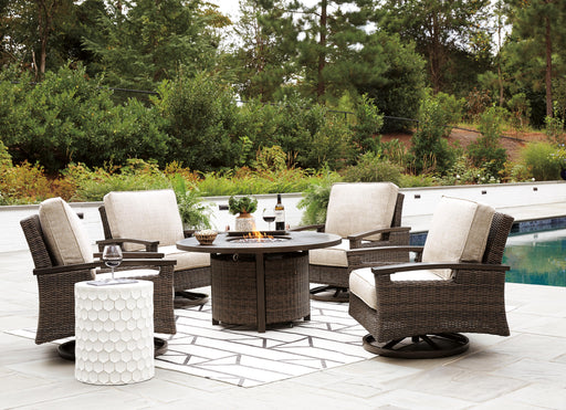 Paradise Trail Paradise Trail Fire Pit Table with 4 Nuvella Swivel Lounge Chairs - De Avenue Furniture