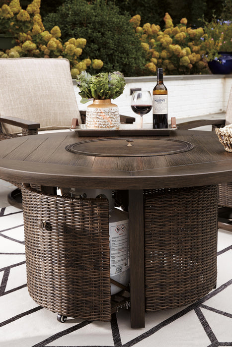 Paradise Trail Paradise Trail Fire Pit Table with 4 Nuvella Swivel Lounge Chairs - De Avenue Furniture