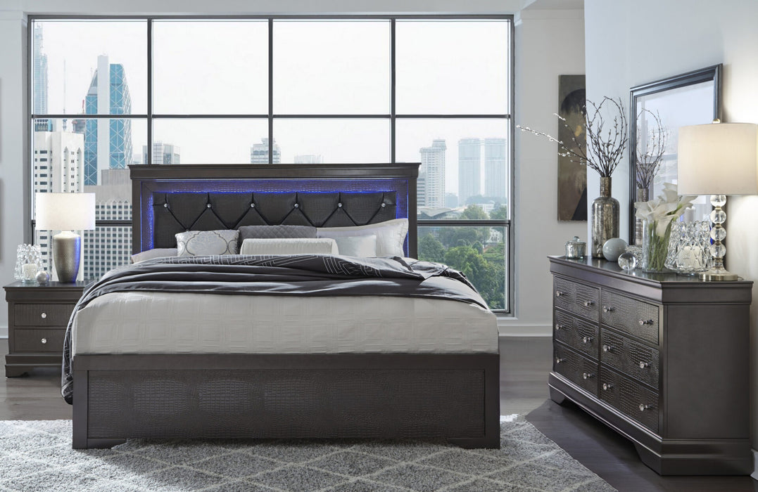Pompei Metallic Grey Full Bed Grey With Led - De Avenue Furniture