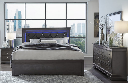 Pompei Metallic Grey Full Bed Grey With Led - De Avenue Furniture