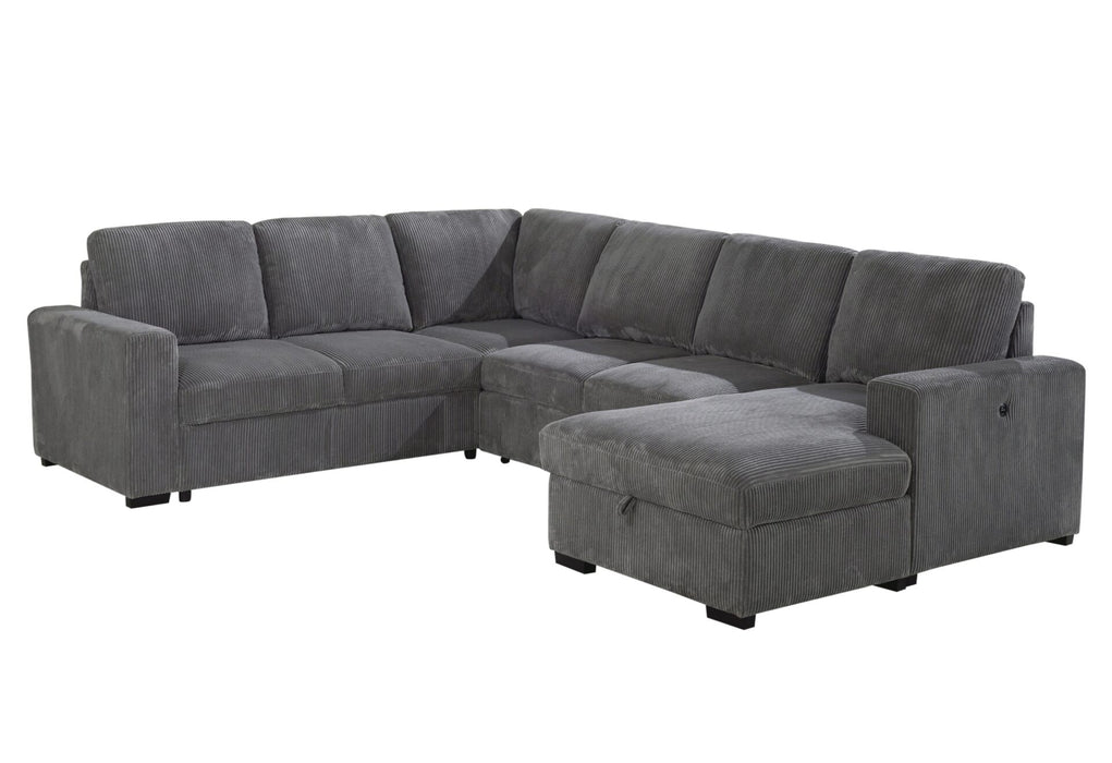 U2660 Grey L Sectional Pullout - De Avenue Furniture