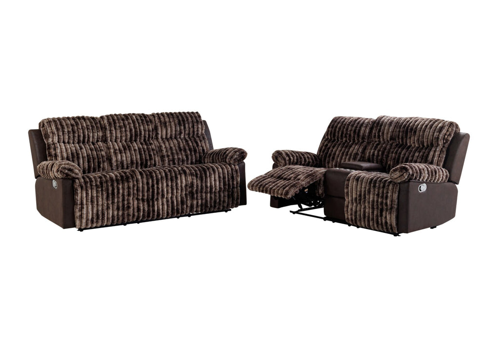 U6028 Brown Reclining Sofa-Console Reclining Loveseat - De Avenue Furniture