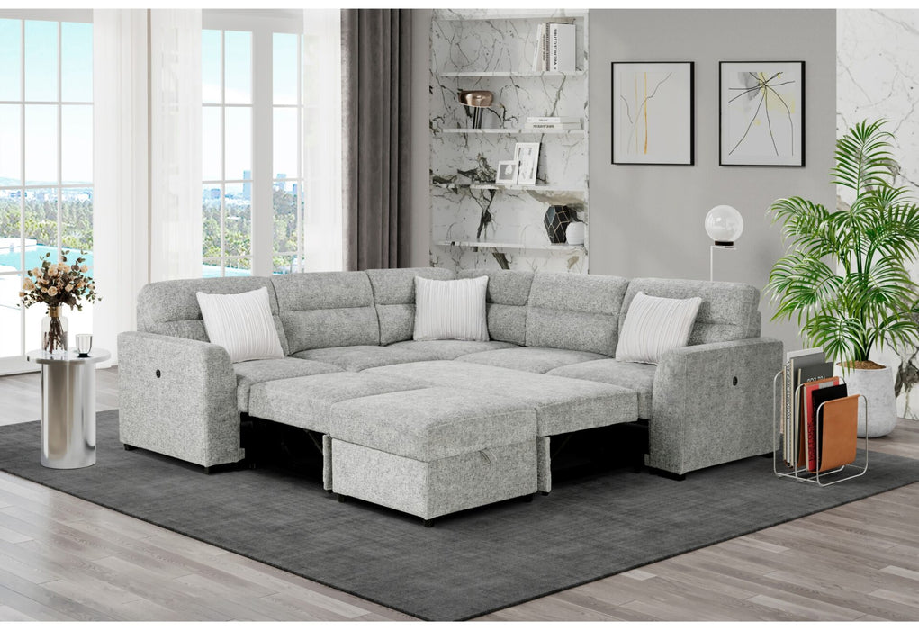 U9401 Nickel Sectional With 3 Pillows And Ottoman - De Avenue Furniture