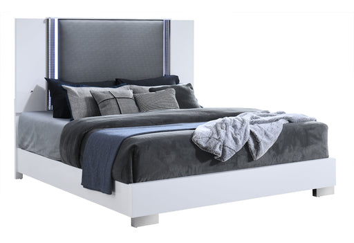 Ylime Smooth White Bed With Led Fully Slatted - De Avenue Furniture