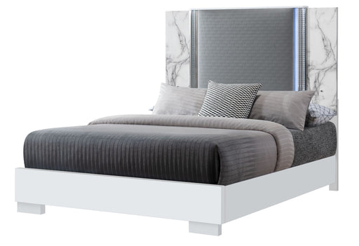 Ylime White Marble Queen Bed With Led - De Avenue Furniture
