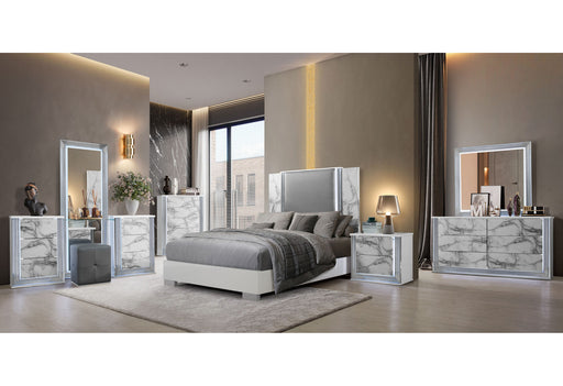 Ylime White Marble Queen Bed Group Fully Slatted With Vanity Set - De Avenue Furniture