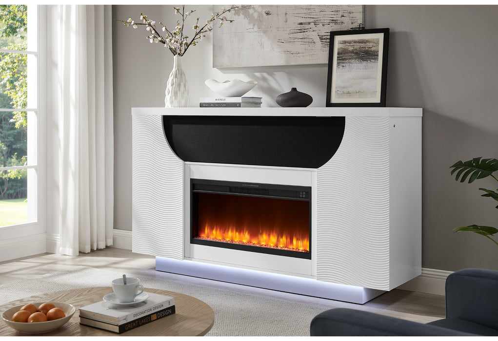 AVEENA WHITE 76" ENT UNIT WITH TV, LED, SPEAKERS, CRYSTAL AND POP-UP - De Avenue Furniture