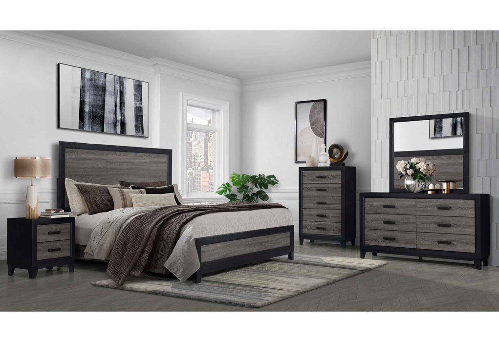 LISBON GREY/BLACK KING BED, DRESSER, MIRROR AND NIGHTSTAND - De Avenue Furniture