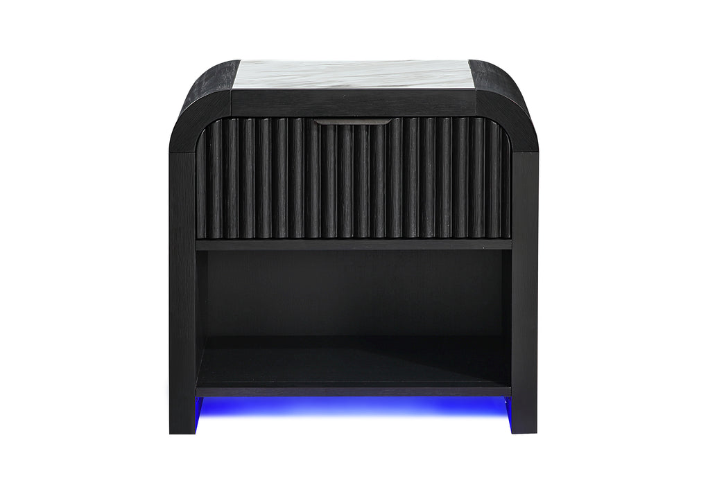 BECKETT WHT/BLK NIGHTSTAND W/LED & SPEAKER - De Avenue Furniture