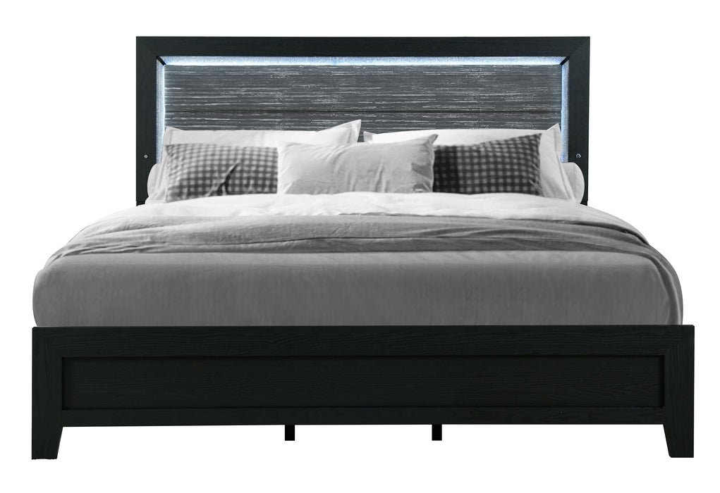 REID BLACK KING BED GROUP WITH LED - De Avenue Furniture