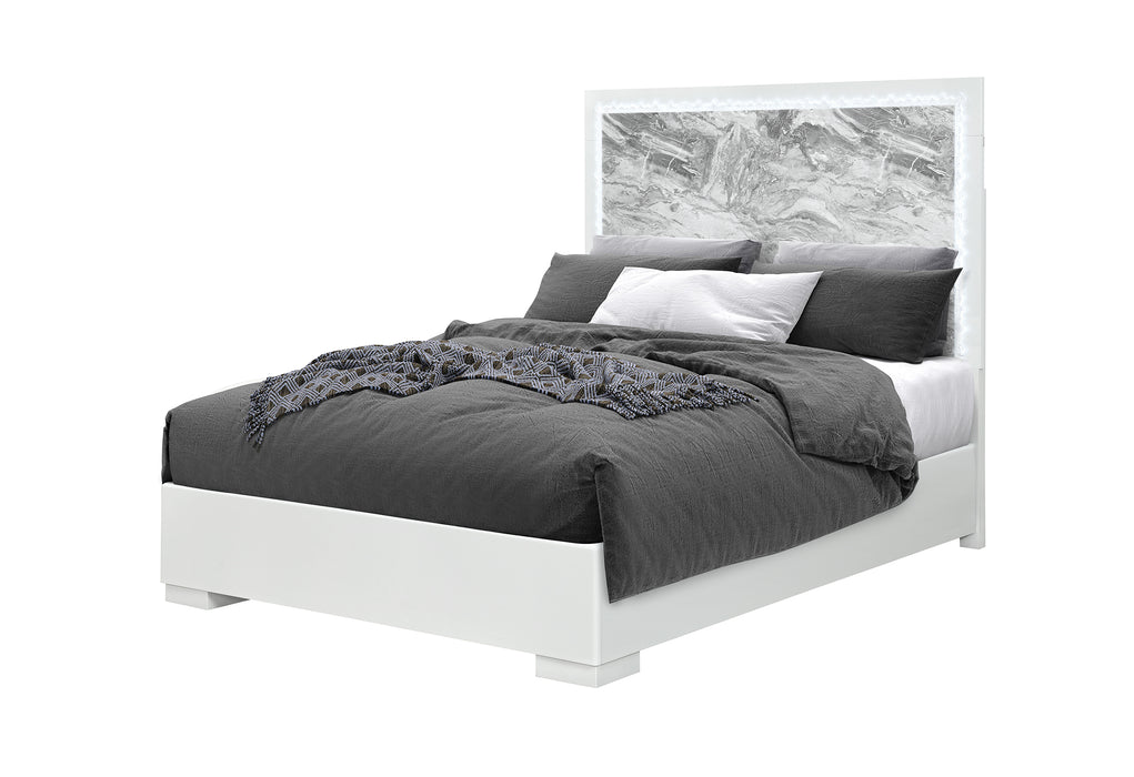 NAOMI SILVER MARBLE FULL BED WITH LED - De Avenue Furniture