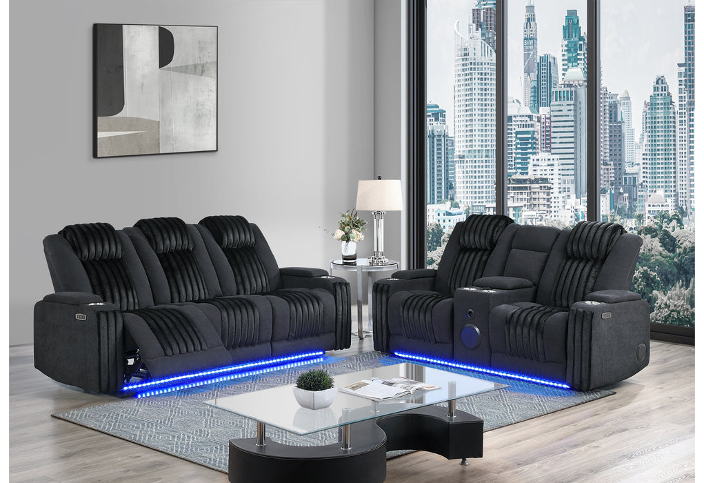U8000 BLACK PWR REC SOFA/PWR CONSOLE REC LOVESEAT W/PHR - De Avenue Furniture