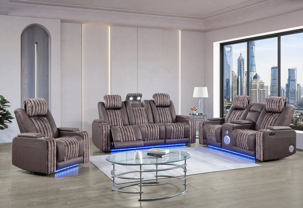 U8000 BROWN PWR REC SOFA/PWR CON REC LOVESEAT/PWR RECLINER W/PHR - De Avenue Furniture