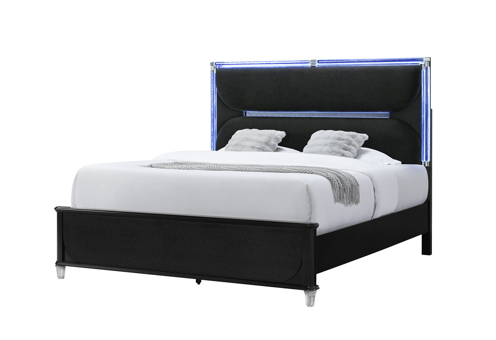 LANDO BLACK KING BED WITH CONTINUOUS LED - De Avenue Furniture