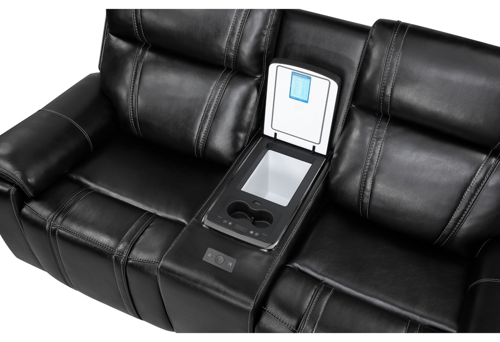 U8880 BLACK LEATHER POWER CONSOLE RECLINING LOVESEAT WITH COOLER - De Avenue Furniture