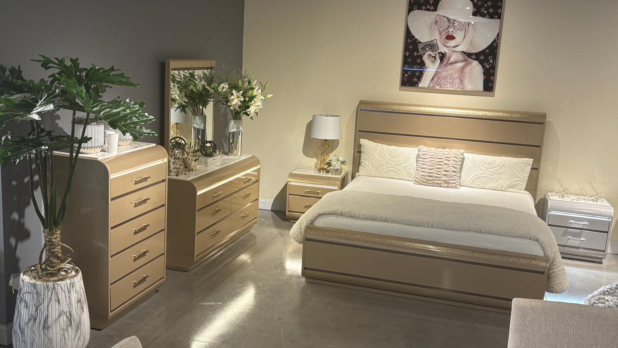 GENESIS GOLD QUEEN BED WITH LED - De Avenue Furniture