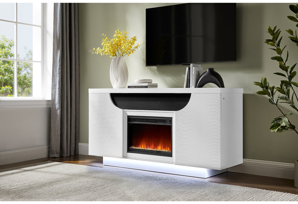 AILEEN WHITE 66" ENT UNIT W/LED, SPEAKERS, CRYSTAL AND POP-UP DOORS - De Avenue Furniture