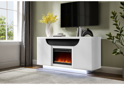 AILEEN WHITE 66" ENT UNIT W/LED, SPEAKERS, CRYSTAL AND POP-UP DOORS - De Avenue Furniture