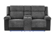 U5915 GREY/BLACK CONSOLE REC LOVESEAT W/IMMERSIVE SOUND & BLUE LED - De Avenue Furniture