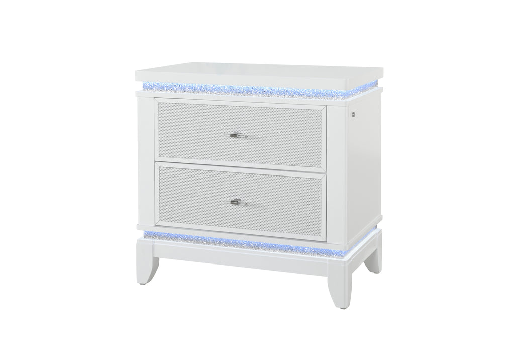 ALINA WHITE NIGHTSTAND WITH LED AND USB - De Avenue Furniture