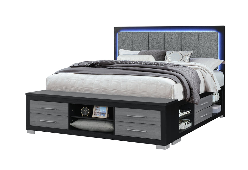 EMMA BLACK/GREY KING BED WITH LED AND USB - De Avenue Furniture