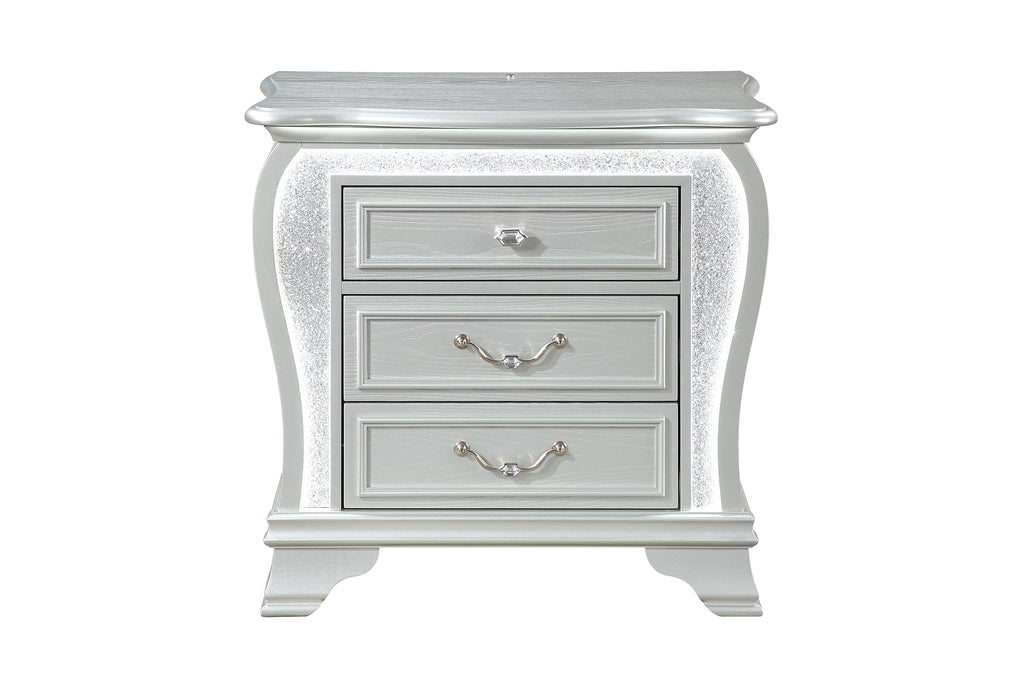 ARIA SILVER NIGHTSTAND WITH LED - De Avenue Furniture