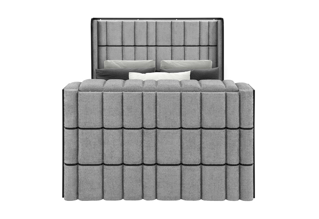 ISABELLA GREY QUEEN BED W/LED, TV LIFT, SPEAKER AND FIREPLACE - De Avenue Furniture