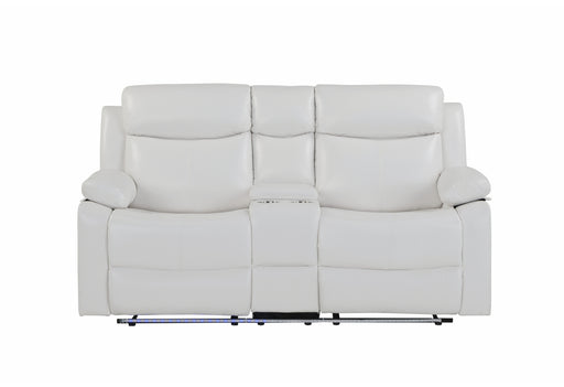 U6026 BLANCHE WHITE CONSOLE RECLINING LOVESEAT WITH LED AND SPEAKER - De Avenue Furniture