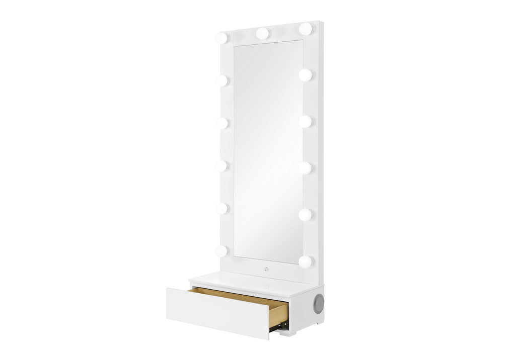 ELLA WHITE NARROW TALL MIRROR WITH LED AND SPEAKER - De Avenue Furniture
