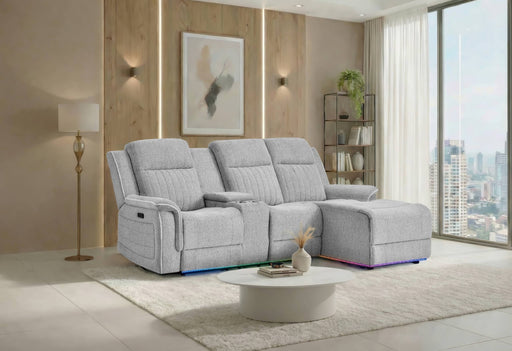 U8879 GREY 1 POWER PUSHBACK SECTIONAL WITH LED AND GLOBAL SS SPKR - De Avenue Furniture