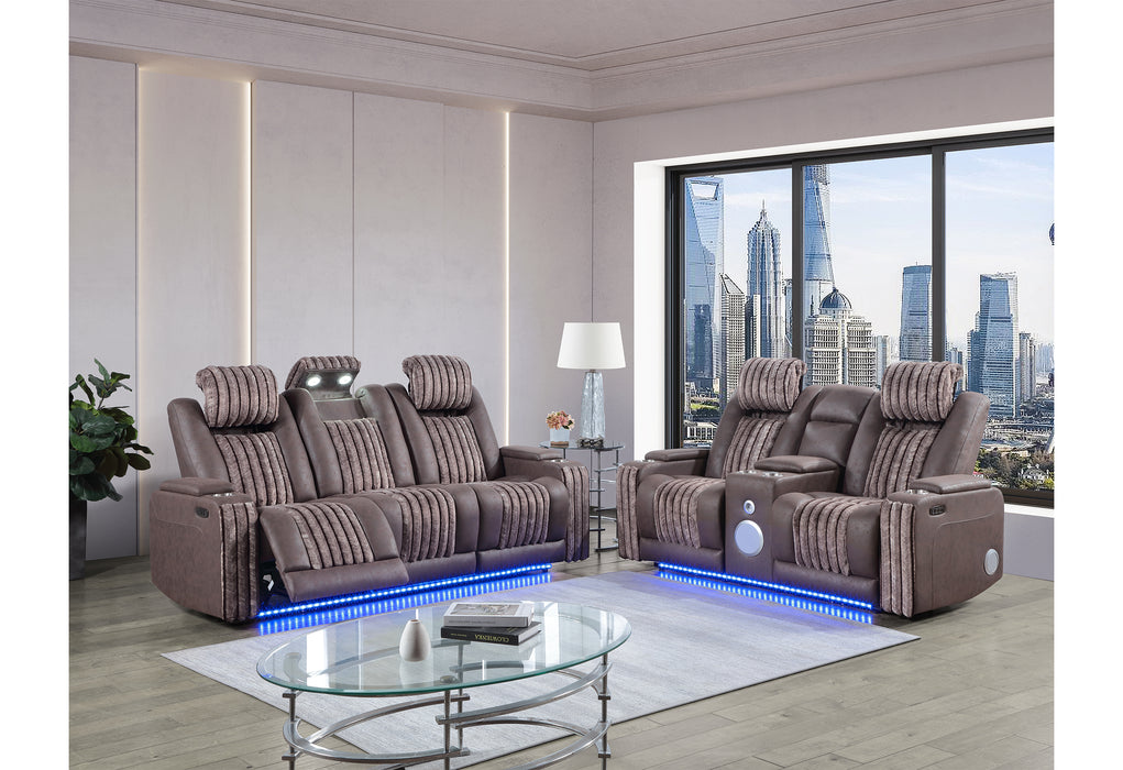 U8000 BROWN PWR REC SOFA/PWR CONSOLE REC LOVESEAT W/PHR - De Avenue Furniture