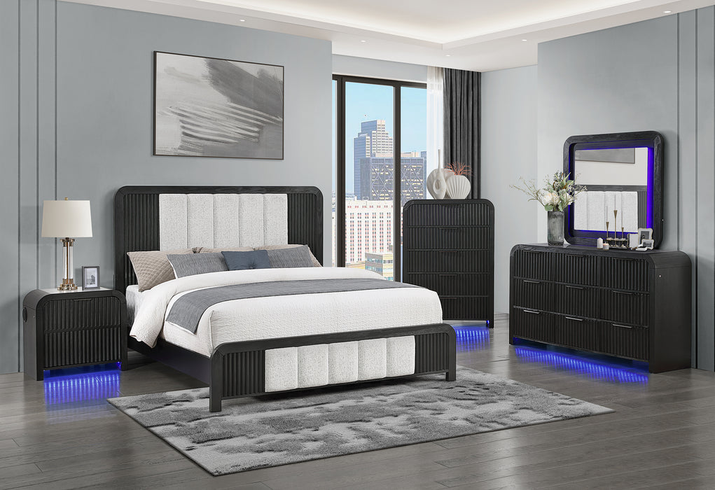 BECKETT WHITE/BLACK KING BED GROUP WITH COOLER & SPEAKER - De Avenue Furniture