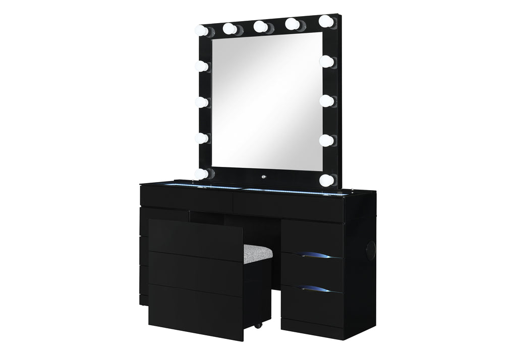 ELLA BLACK VANITY SET WITH STORAGE STOOL - De Avenue Furniture