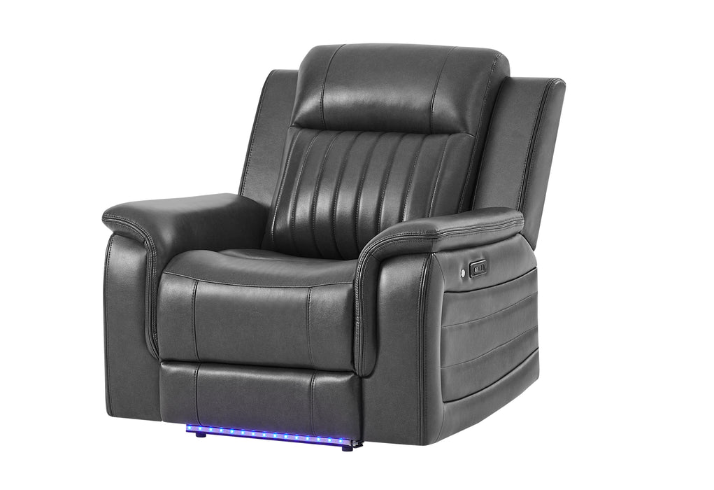 U8879 BLANCHE CHARCOAL WITH BLACK WELT POWER RECLINER WITH LED - De Avenue Furniture