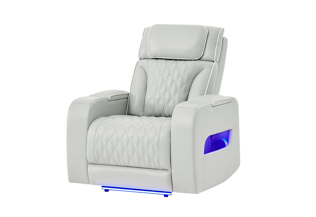 U8611 BLANCHE SILVER POWER RECLINER WITH POWER HEADREST AND LED - De Avenue Furniture