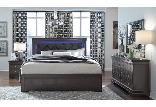 POMPEI METALLIC GREY QUEEN BED W/LED, DRESSER, MIRROR AND NIGHTSTAND - De Avenue Furniture