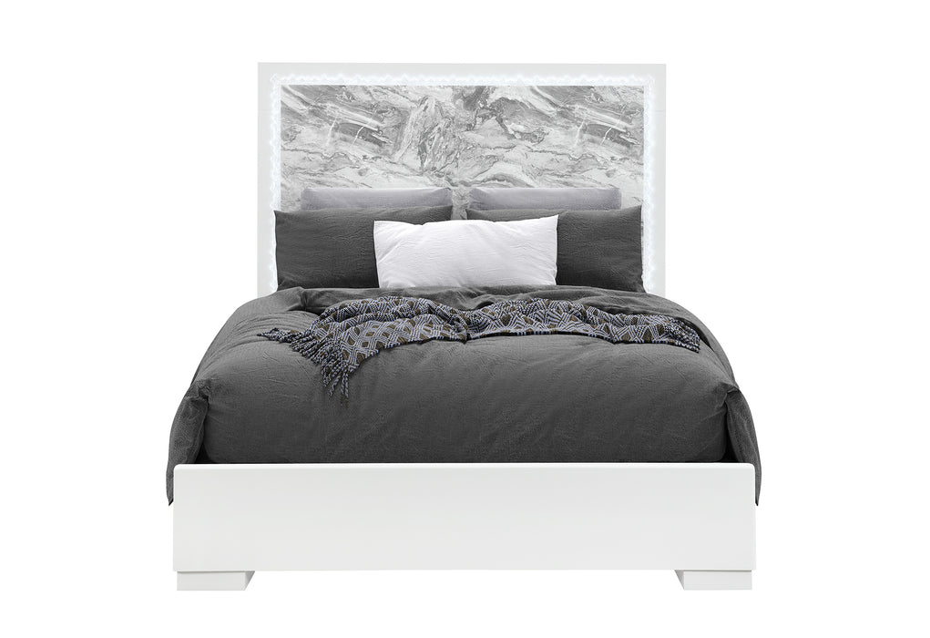 NAOMI SILVER MARBLE QUEEN BED WITH LED - De Avenue Furniture