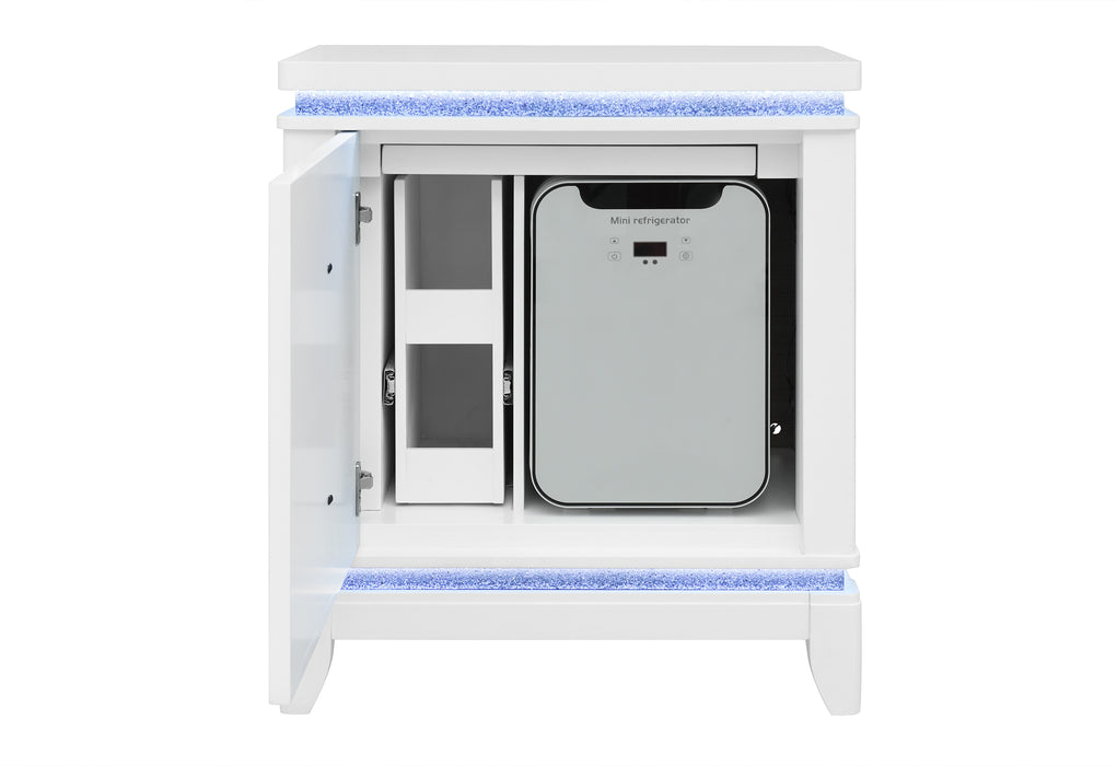 ALINA WHITE NIGHTSTAND WITH COOLER, LED, SPEAKER AND USB - De Avenue Furniture