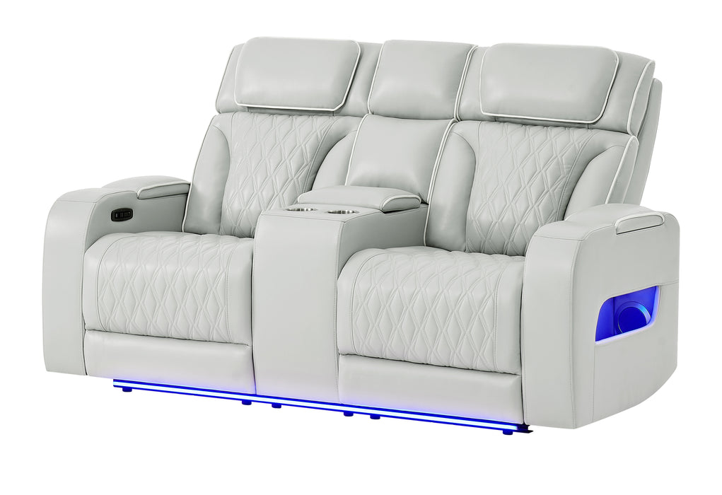 U8611 BLANCHE SILVER PWR CON REC LOVESEAT WITH PHR, LED & SPEAKER - De Avenue Furniture