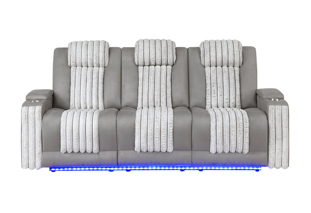 U8000 GREY PWR REC SOFA W/PHR, DDT, READING LIGHT & LED LIGHT - De Avenue Furniture