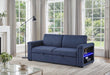 U0211 NAVY PULL OUT SOFA BED WITH LED ACRYLIC SHELVES AND SPEAKERS - De Avenue Furniture