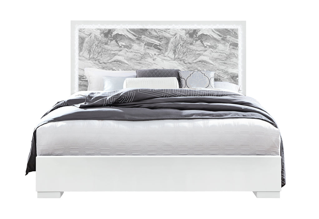 NAOMI SILVER MARBLE KING BED WITH LED - De Avenue Furniture