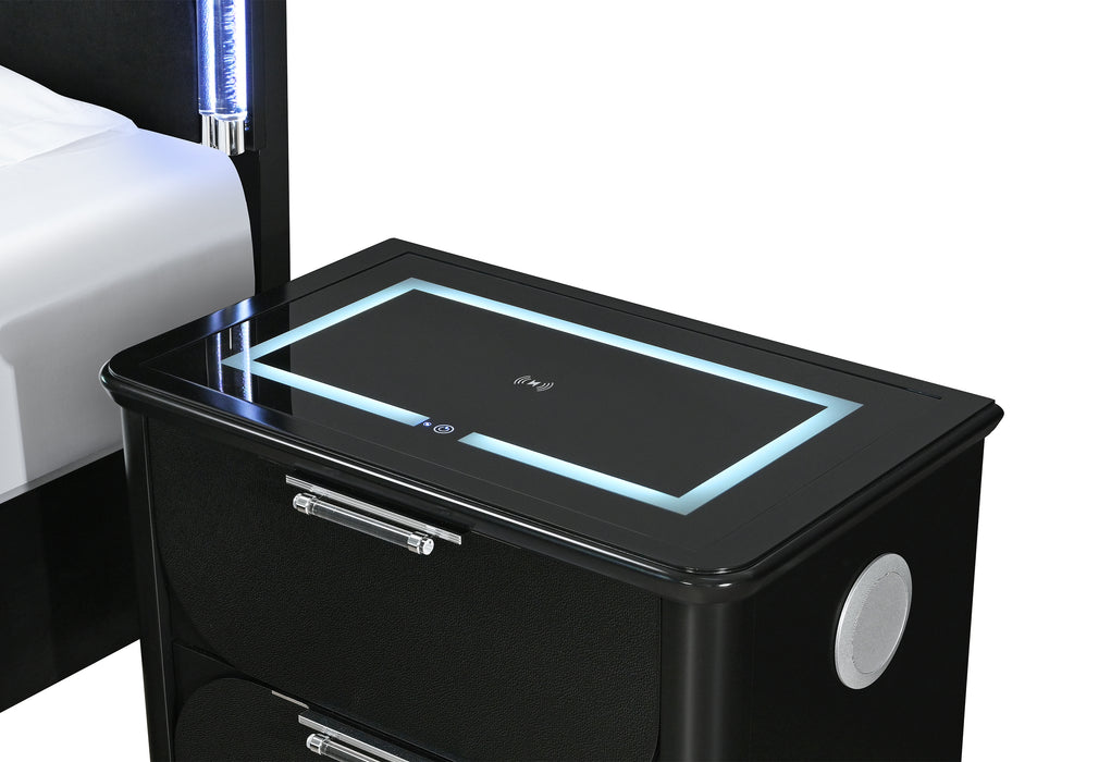 LANDO BLACK NIGHTSTAND WITH SPEAKER AND WIRELESS CHARGING PLATFORM - De Avenue Furniture