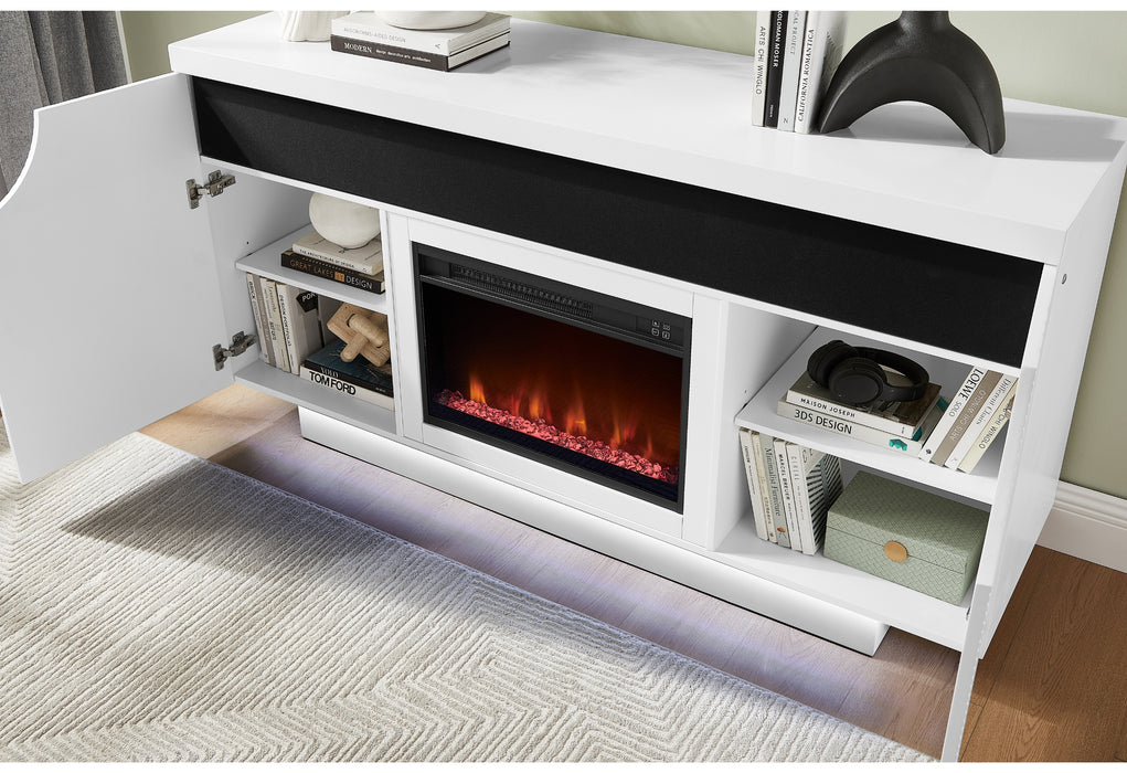 AILEEN WHITE 66" ENT UNIT W/LED, SPEAKERS, CRYSTAL AND POP-UP DOORS - De Avenue Furniture